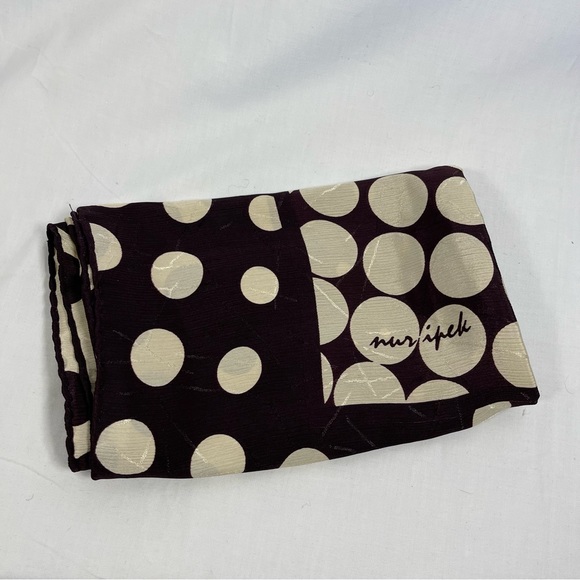 Nur Ipek Scarf 37” X 32” Brown & Cream Silk Polka Dot Hair Neck Vintage Fashion - Picture 3 of 9